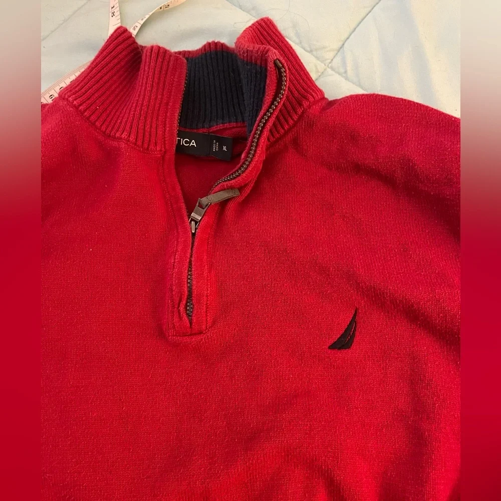 Nautica Red Knit Half Zip Sweater. Sz XL
